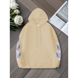 Women'S Butterfly Printed Hoodie, Casual Pullover with Slight Stretch, All Seasons, Polyester, 250g/m² Knit Fabric, Hooded Collar, Large Size