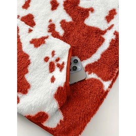 Women's Elegant Half-Zip Hooded Jacket, Plus Size Winter Warmth Coat with Full-Zip Front, Soft Fleece Lining, Animal Print (Cow/Sheep Design), Casual Outerwear, Cold Weather Wear, Stylish Outerwear, Zip-Up Coat