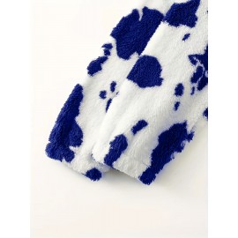 Women's Elegant Half-Zip Hooded Jacket, Plus Size Winter Warmth Coat with Full-Zip Front, Soft Fleece Lining, Animal Print (Cow/Sheep Design), Casual Outerwear, Cold Weather Wear, Stylish Outerwear, Zip-Up Coat