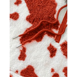 Women's Elegant Half-Zip Hooded Jacket, Plus Size Winter Warmth Coat with Full-Zip Front, Soft Fleece Lining, Animal Print (Cow/Sheep Design), Casual Outerwear, Cold Weather Wear, Stylish Outerwear, Zip-Up Coat