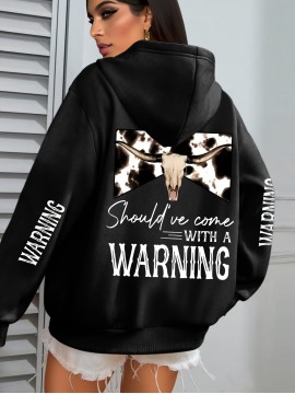 Women'S Plus Size Western Print Hoodie, Casual Long Sleeve with Pocket, 100% Polyester Knit Fabric, Slight Stretch, Pullover Hooded Sweatshirt for Fall/Winter, Casual Style