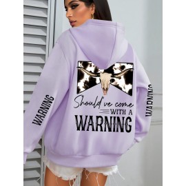 Women'S Plus Size Western Print Hoodie, Casual Long Sleeve with Pocket, 100% Polyester Knit Fabric, Slight Stretch, Pullover Hooded Sweatshirt for Fall/Winter, Casual Style