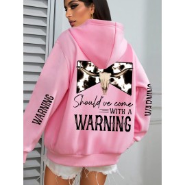 Women'S Plus Size Western Print Hoodie, Casual Long Sleeve with Pocket, 100% Polyester Knit Fabric, Slight Stretch, Pullover Hooded Sweatshirt for Fall/Winter, Casual Style