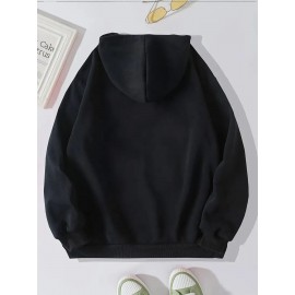 Plus Size - Women'S Cozy Thickened Llama Hoodie - Black with Golden Butterfly & Heart Design, Long Sleeve Pullover with Kangaroo Pocket, Casual Fall/Winter Wear, Cozy Clothing | Butterfly Heart Design | Kangaroo Pocket Hoodie, Cute Hoodie