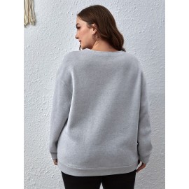 [Plus Size Sweatshirt] Plus Size, Autumn and Winter New European Style Plus Size Solid Color V-Neck Lace Elegant Pullover Sweatshirt for Women