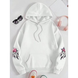 Women'S Plus Size Boho Chic Hoodie - Soft, Comfortable Long Sleeve with Dreamcatcher & Floral Print, Casual Pullover with Pockets for Everyday Wear, Casual Wear Hoodie|Boho Chic Style|Soft Fabric Hoodie
