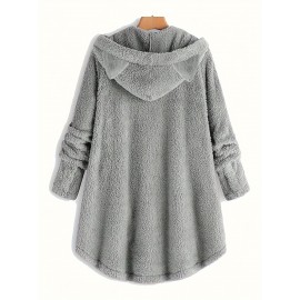 Women's Plus Size Cozy Cat Print Hoodie - Casual Long Sleeve, Button Detail, Soft Fleece-Like Fabric, Machine Washable, Green with Asymmetrical Hem for Fall/Winter, Oversized Hoodie