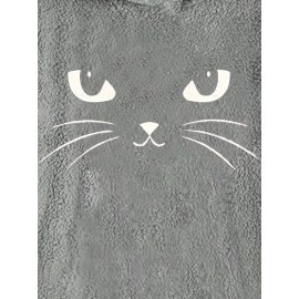 Women's Plus Size Cozy Cat Print Hoodie - Casual Long Sleeve, Button Detail, Soft Fleece-Like Fabric, Machine Washable, Green with Asymmetrical Hem for Fall/Winter, Oversized Hoodie