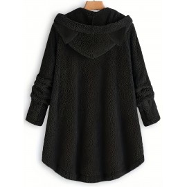 Women's Plus Size Cozy Cat Print Hoodie - Casual Long Sleeve, Button Detail, Soft Fleece-Like Fabric, Machine Washable, Green with Asymmetrical Hem for Fall/Winter, Oversized Hoodie