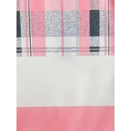 Plus Size, Plus Size Women's Casual Plaid Print Zip-Up Sweatshirt - Round Neck Long Sleeve Two-Tone Color Block (Pink & White) with Zipper Detail, Machine Washable All-Season Comfort