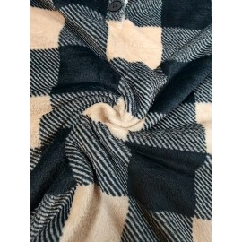 Plus Size Women's Gingham Check Hoodie - V-Neck Long Sleeve Pullover with Button Details, Drop Shoulder Design, and Pockets, Casual Wear for Fall/Winter | Vneck Hoodie | Construction, Sweater Hoodie