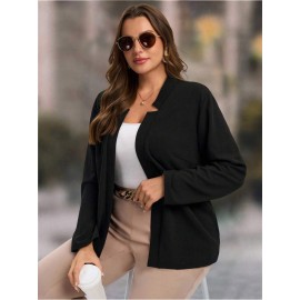 Plus Size, Women's Plus Size Elegant Suit Jacket - Solid Color Professional Blazer, All-Season Casual & Office Wear, Regular Fit for Weddings, Business Meetings, Everyday (Hand Wash/Dry Clean Care) - Versatile Year-Round Outerwear