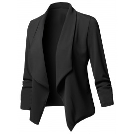 Plus Size - Women'S Elegant Lapel Collar Slim-Fit Long Sleeve Tailored Blazer Jacket - Solid Color Tailored Winter Coat with Structured Lapel Collar & Smooth Texture, Versatile Casual to Formal Outerwear for Fall/Winter, Classic Notch Lapel Design (Pink/Black/Navy/Charcoal Grey) - Adult Women'S Tailored Jacket, Fall Fashion, Office Wear, Highquality Fabric, Durable Material, Stylish Coatigan, Blazer For Women Elegant Brown, Women Blazer Jacket, Blazer For Women 3, Women