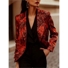 Plus Size, Plus Size Elegant Winter Suit Jacket - /Notch Collar Button-Front Blazer, Machine Washable Solid Color Professional Attire for Office, Commuting & Cold Weather (Regular Fit)