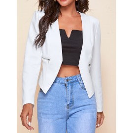 Plus Size - Women'S Plus Size Blazer Jacket - Chic Office to Party Outerwear with Zipper Pocket, Structured Fit Winter Coat for Women, Fall/Winter Fashion Jacket in Neutral Colors (Black/Beige/Brown/Gray/Blue/More) - Everyday & Formal Events, Casual Layering Piece, Sleek Fabric Design, Fall Outerwear, Stylish Coat, Durable Material, Professional Women