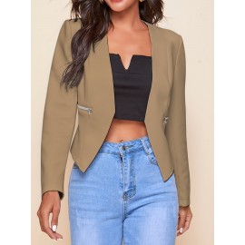 Plus Size - Women'S Plus Size Blazer Jacket - Chic Office to Party Outerwear with Zipper Pocket, Structured Fit Winter Coat for Women, Fall/Winter Fashion Jacket in Neutral Colors (Black/Beige/Brown/Gray/Blue/More) - Everyday & Formal Events, Casual Layering Piece, Sleek Fabric Design, Fall Outerwear, Stylish Coat, Durable Material, Professional Women