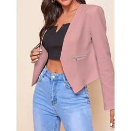 Plus Size - Women'S Plus Size Blazer Jacket - Chic Office to Party Outerwear with Zipper Pocket, Structured Fit Winter Coat for Women, Fall/Winter Fashion Jacket in Neutral Colors (Black/Beige/Brown/Gray/Blue/More) - Everyday & Formal Events, Casual Layering Piece, Sleek Fabric Design, Fall Outerwear, Stylish Coat, Durable Material, Professional Women