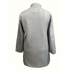 Elegant Plus Size Houndstooth Blazer for Women - Polyester Knit Fabric with Lapel Collar, Raglan Long Sleeve, Regular Fit Fall/Winter Jacket