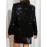 Elegant Black Sequin-Embellished Blazer - Mid-Length, Sparkling Women's Fashion Suit Jacket with Lapel Collar