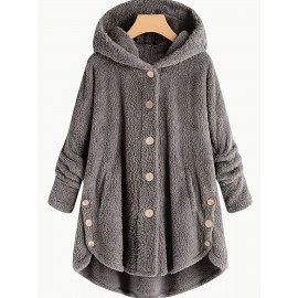 Women's Plus Size Winter Coat - Plush Hooded Jacket with Flared Hem, Machine Washable Cold Weather Outerwear for Women in - Perfect for Everyday & Formal Events