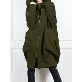 Plus Size Women'S Hooded Zip-Up Jacket - Long Sleeve Two-Piece look with Front Pockets, Olive Green, Non-Stretch Fabric for Fall/Winter, Layering Essential Outerwear for Everyday & Formal Outfits, Winter Hooded Jacket, Casual Winter Wear, Durable Winter Wear, Fall Fashion, Stylish Hoodie, Quality Stitching, Outerwear Piece, Fashion Lovers