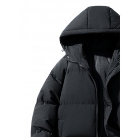 Women's Hooded Outdoor Jacket, Solid Color Plus Size Winter Coat, Fashionable Elegant Loose Fit Long Sleeve Warm Puffer For Fall/Winter