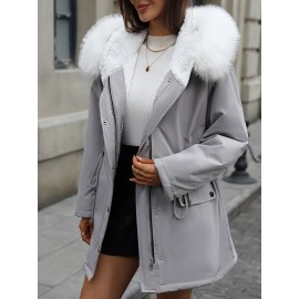 1pc Winter Fashion Hooded Casual Coat, 100% Polyester Solid Color Long Sleeve Non-Stretch Woven Jacket with Zipper, Hooded Collar, Regular Fit for Outdoor Leisure