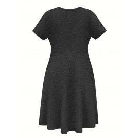 Women'S Plus Size 90'S Retro Bops Graphic Print Vintage 90s Inspired Casual Dress - Short Sleeve Round Neck A-Line Flared Skirt with Puff Sleeve-like Hem, Machine Washable Summer Midi Dress in & Retro Lettering, Loose Fit H-Line Silhouette for Casua