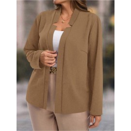 Plus Size, Women's Plus Size Elegant Suit Jacket - Solid Color Professional Blazer, All-Season Casual & Office Wear, Regular Fit for Weddings, Business Meetings, Everyday (Hand Wash/Dry Clean Care) - Versatile Year-Round Outerwear