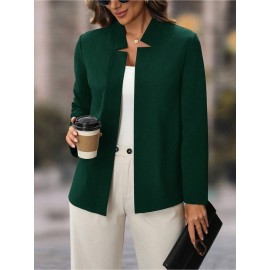 Plus Size, Women's Plus Size Elegant Suit Jacket - Solid Color Professional Blazer, All-Season Casual & Office Wear, Regular Fit for Weddings, Business Meetings, Everyday (Hand Wash/Dry Clean Care) - Versatile Year-Round Outerwear