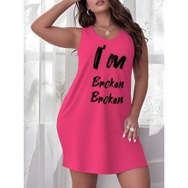 Plus Size Women's Oversized H-Line Dress - Short Sleeve A-Line Knee-Length Black & White Print Dress with 